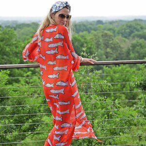 Brooke Wright Designs - Cece Caftan – Orange Fish Print